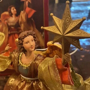 CHRISTMAS Kirkland 9" Decorative Angel Orange Gold Dress Holding Star NEW